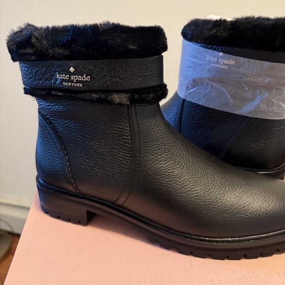 Kate Spade New York Bailee Winter Bootie Black Leather Faux Fur Trim Size 8.5 B - Picture 4 of 9